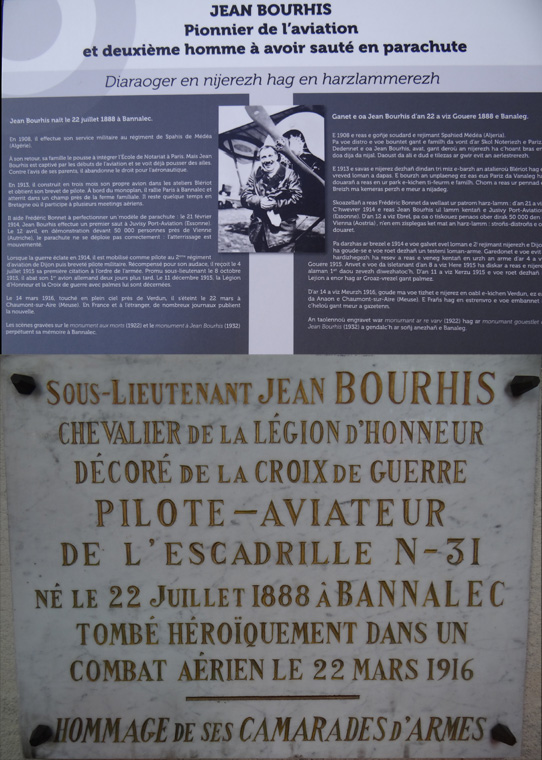 Jean Bourhis 1888- 1916 pionner de l'aviation et du parachutisme, tombé à Verdun (ville de Bannalec)