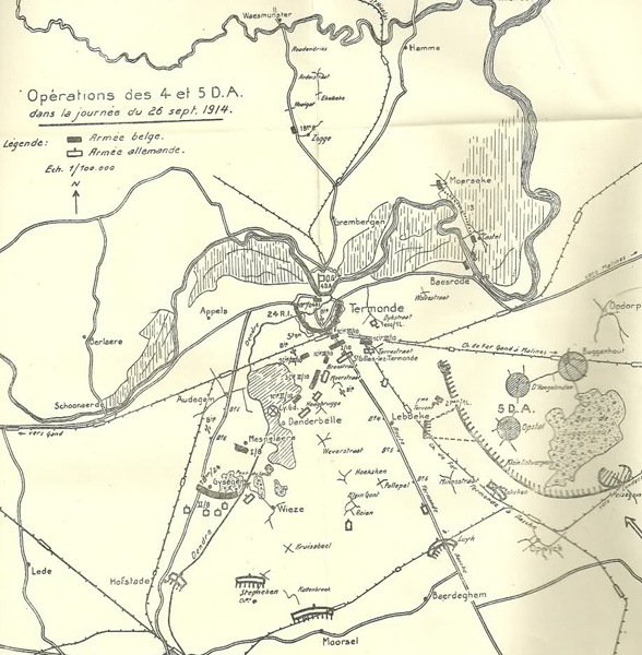 Plan des opérations de son unité en date du 26/09/1914, au sud de Termonde,(Collection:  Frédérick Tubiermont)