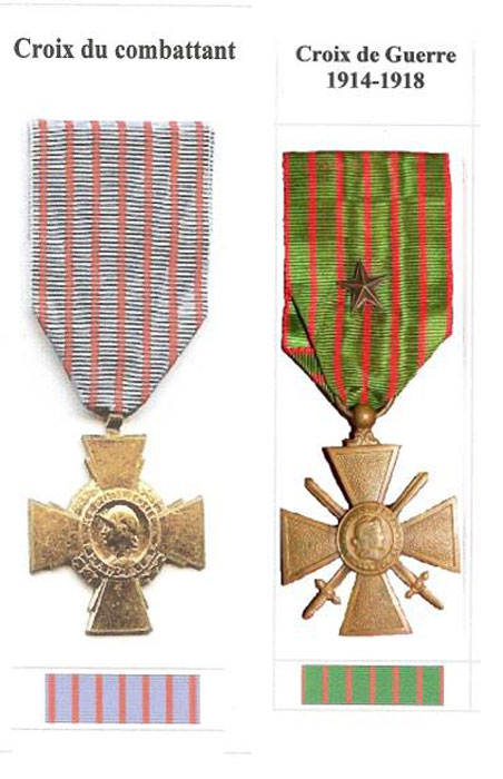 Croix du combattant et croix de guerre (Documents : Joël Champroux)