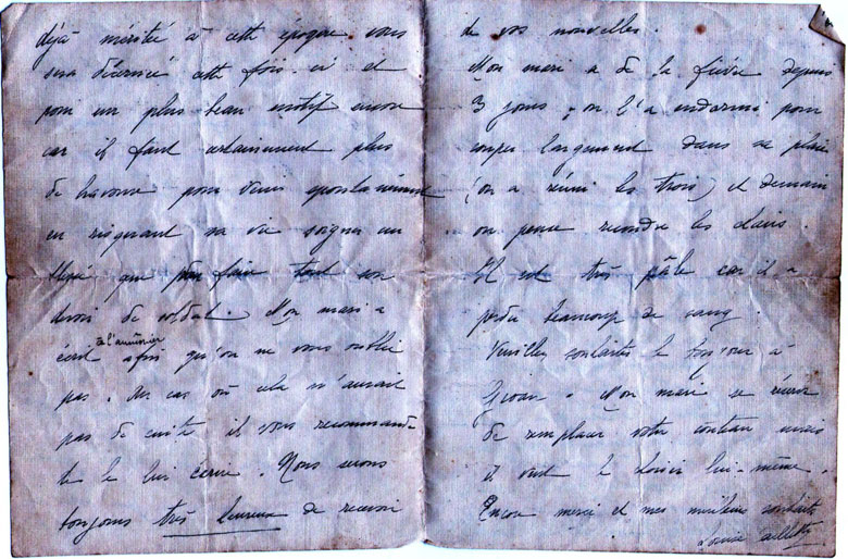 Lettre de la femme du capitaine (Document : Eric Tohier. https://overthereifiamthere.net/2016/09/29/hommage-aux-combattants-de-la-grande-guerre-1914-1918/)