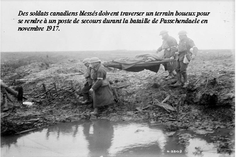 Passchendaele 1917, transport de blessés canadiens (Envoi : A.Bellemare)