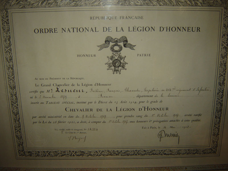 Chevalier de la Légion d'Honneur, Capitaine Lesueur François (Collection privée: A-R)