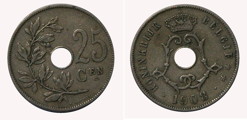 vingt cinq centimes belges 1908