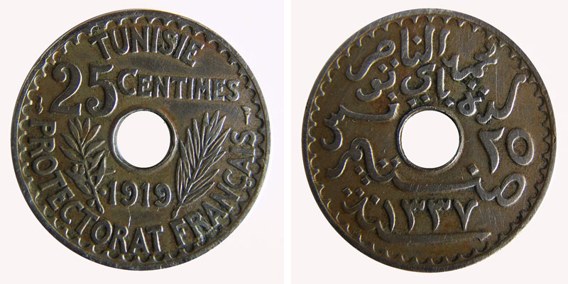 vingt cinq centimes tunisie 1919