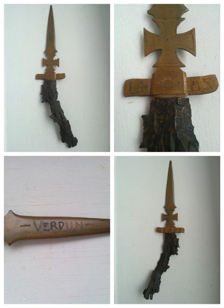 Coupe papier Verdun-croix de fer-manche éclat d'obus  (Collection Steven-H )