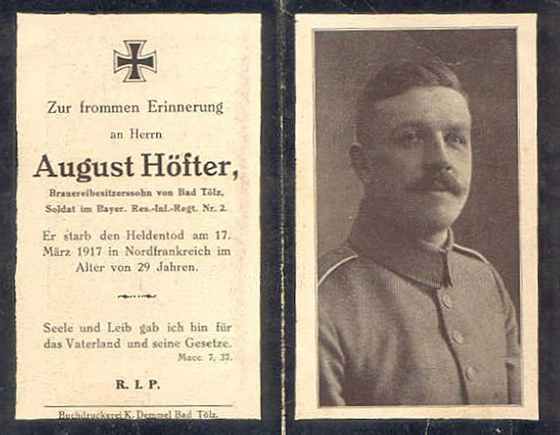 August-Höfter, soldat Allemand mort au combat.