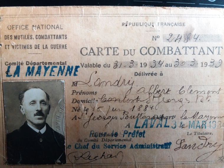 Landry Albert, Clément: carte du combattant 