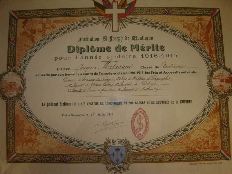 Diplôme d'une école religieuse de Montluçon (Collection privée: A-R)