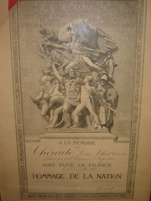 Hommage de la Nation, Chéroute Louis mort pour la France (Collection privée: A-R)
