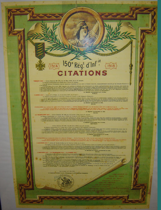 Citations pour le 150ème d'infanterie (Collection privée: A-R)